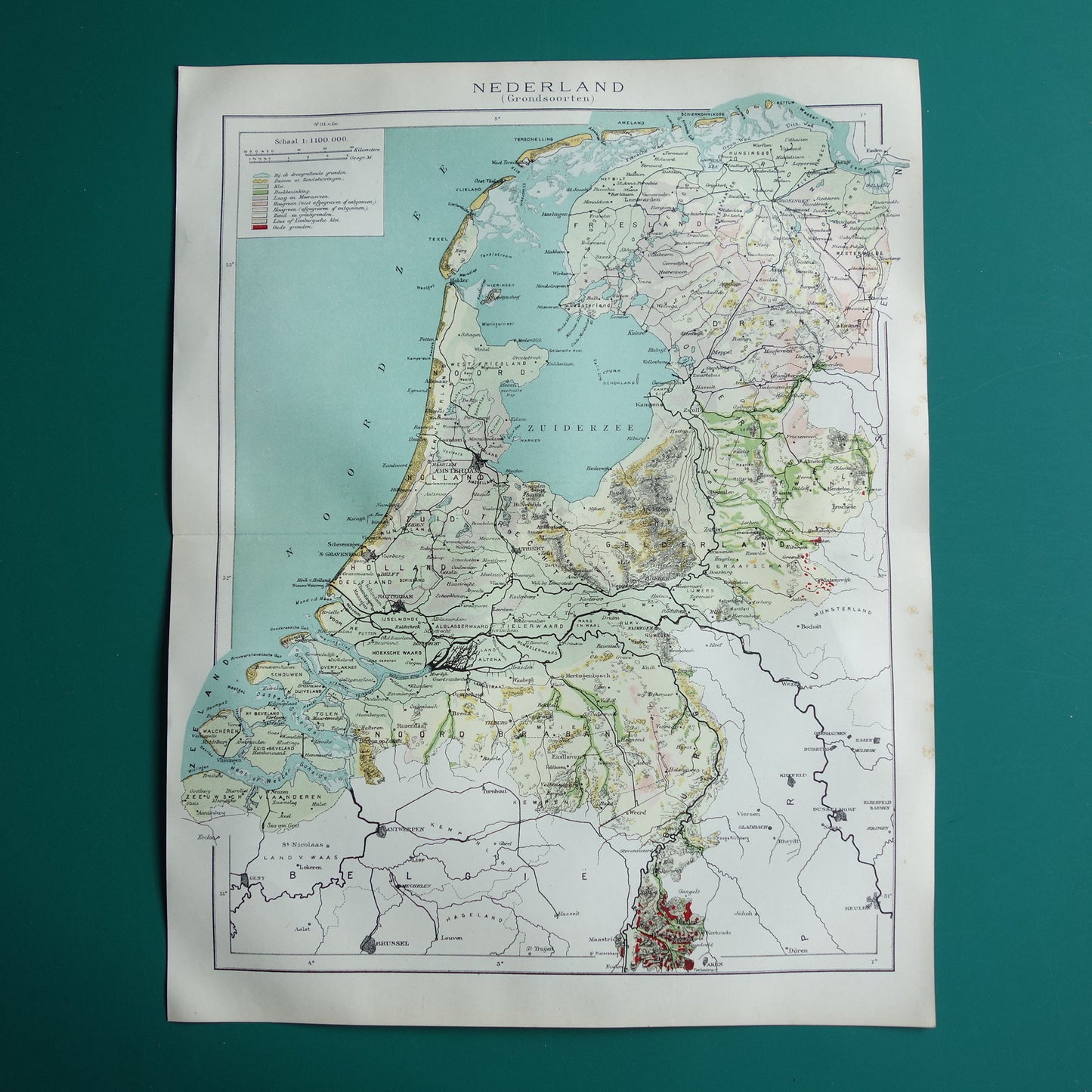 NETHERLANDS old map of soil types 1920 vintage Dutch geology map soil types map