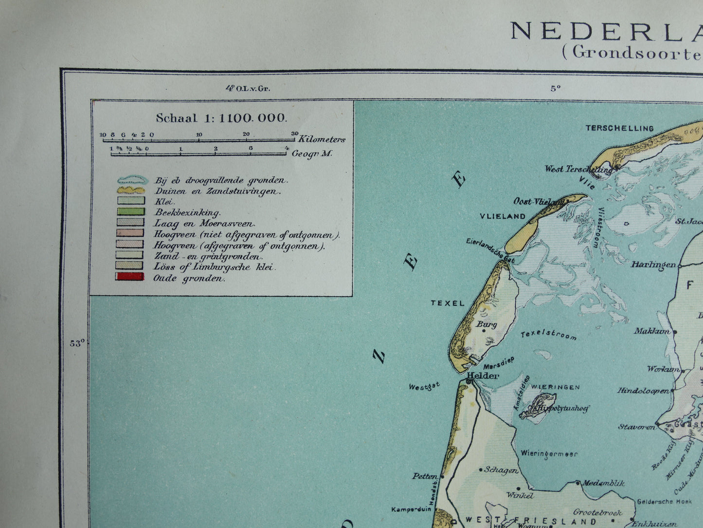 NETHERLANDS old map of soil types 1920 vintage Dutch geology map soil types map