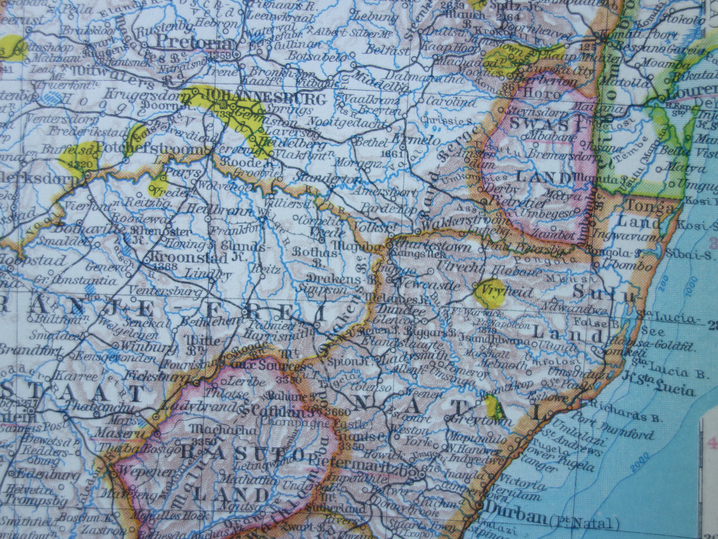 Old map of South Africa in 1928 original German vintage historical map South African Confederation