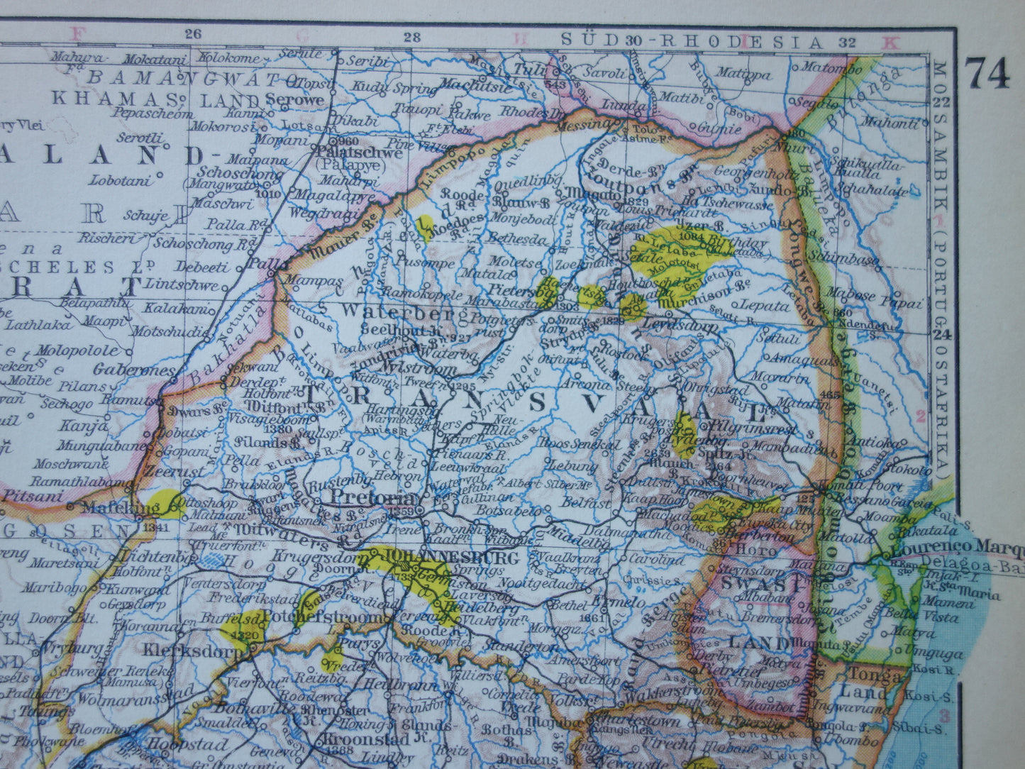 Old map of South Africa in 1928 original German vintage historical map South African Confederation