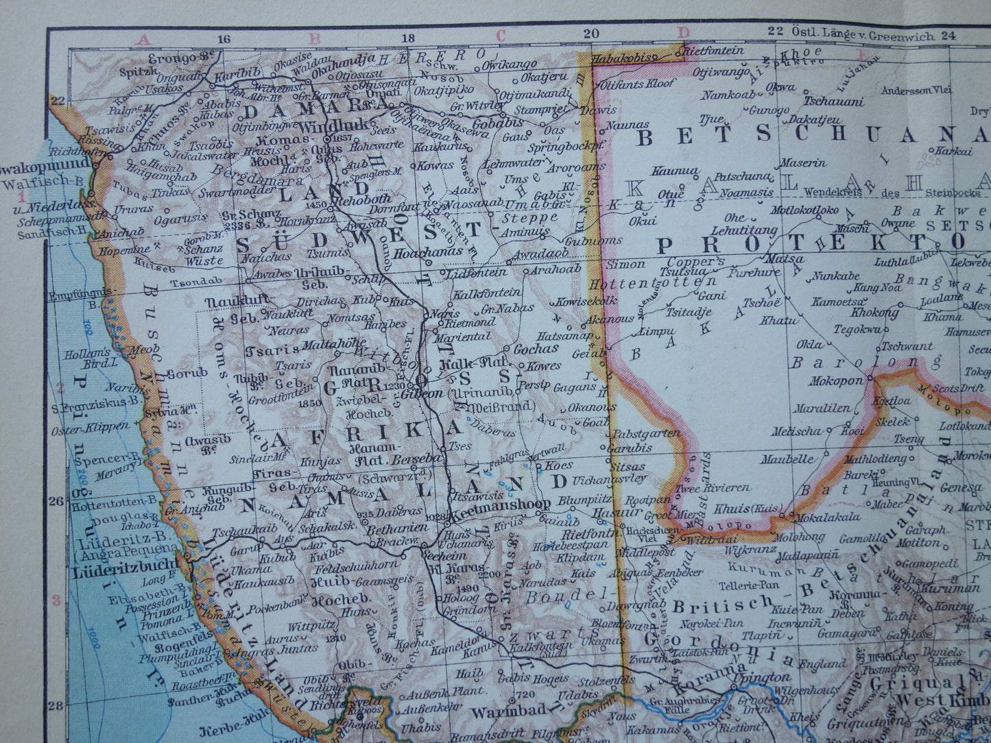 Old map of South Africa in 1928 original German vintage historical map South African Confederation