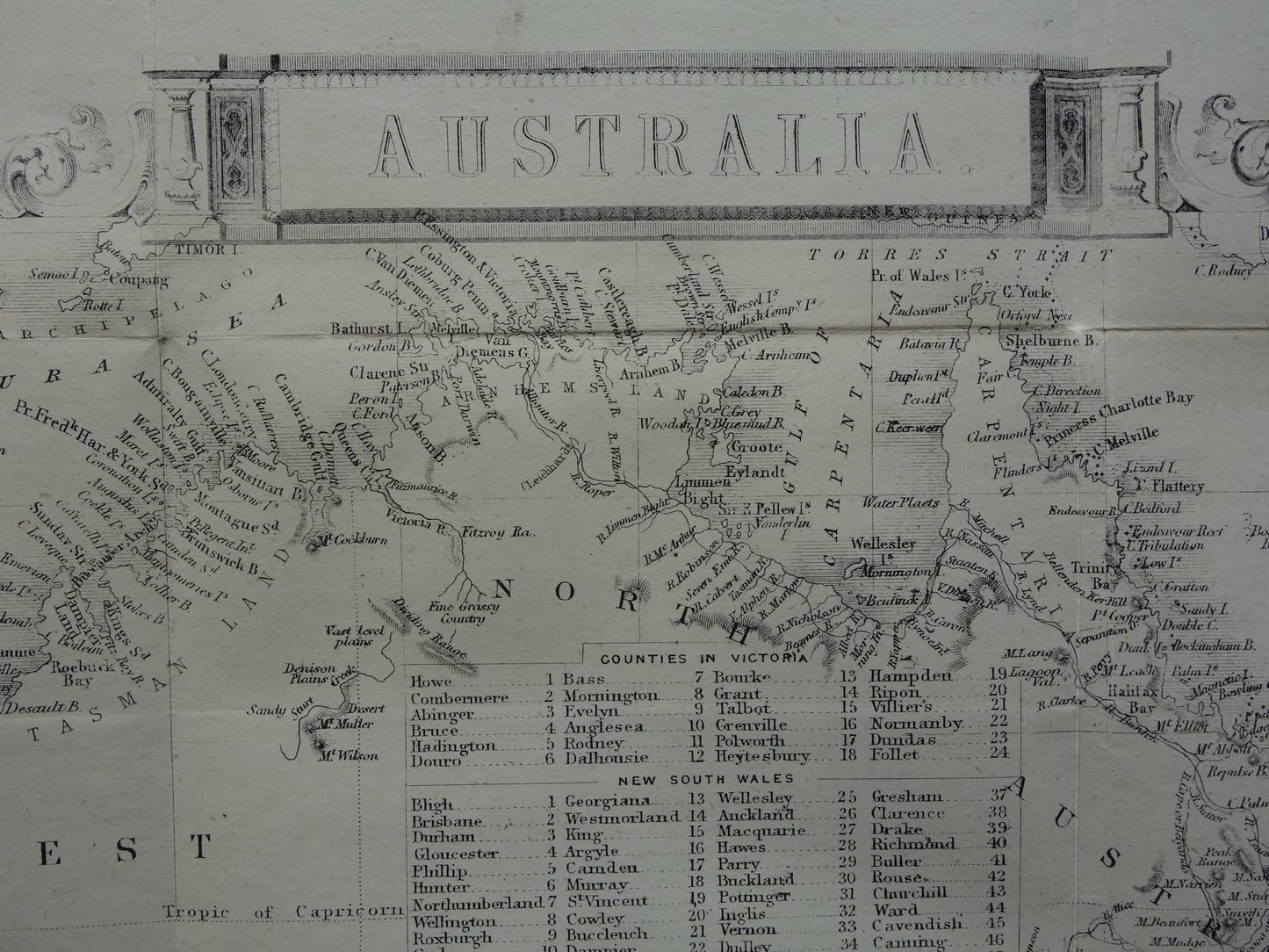 Australia old map from 1860 original antique map Australia John Rapkin - Vintage maps