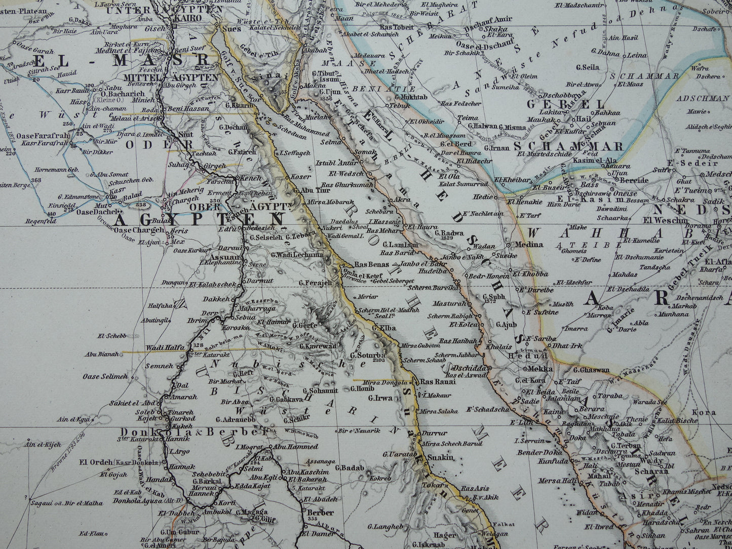 Saoedi-Arabië vintage landkaart van Saudi-Arabie 1876 originele oude antieke kaart Riyad Djedda