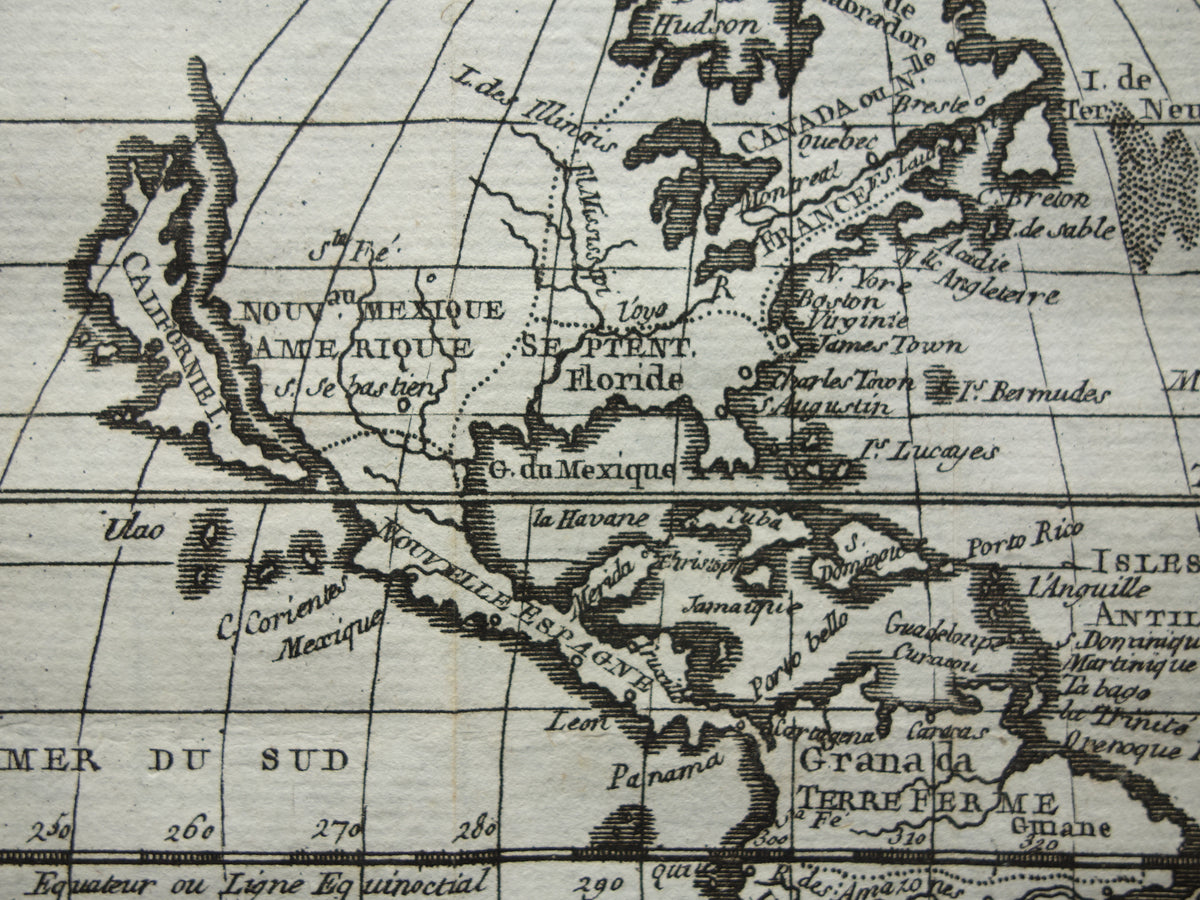 Noord & Zuid Amerika 260+ jaar oude kaart van de Amerika's uit 1759 originele antieke kaart Californië eiland klein formaat