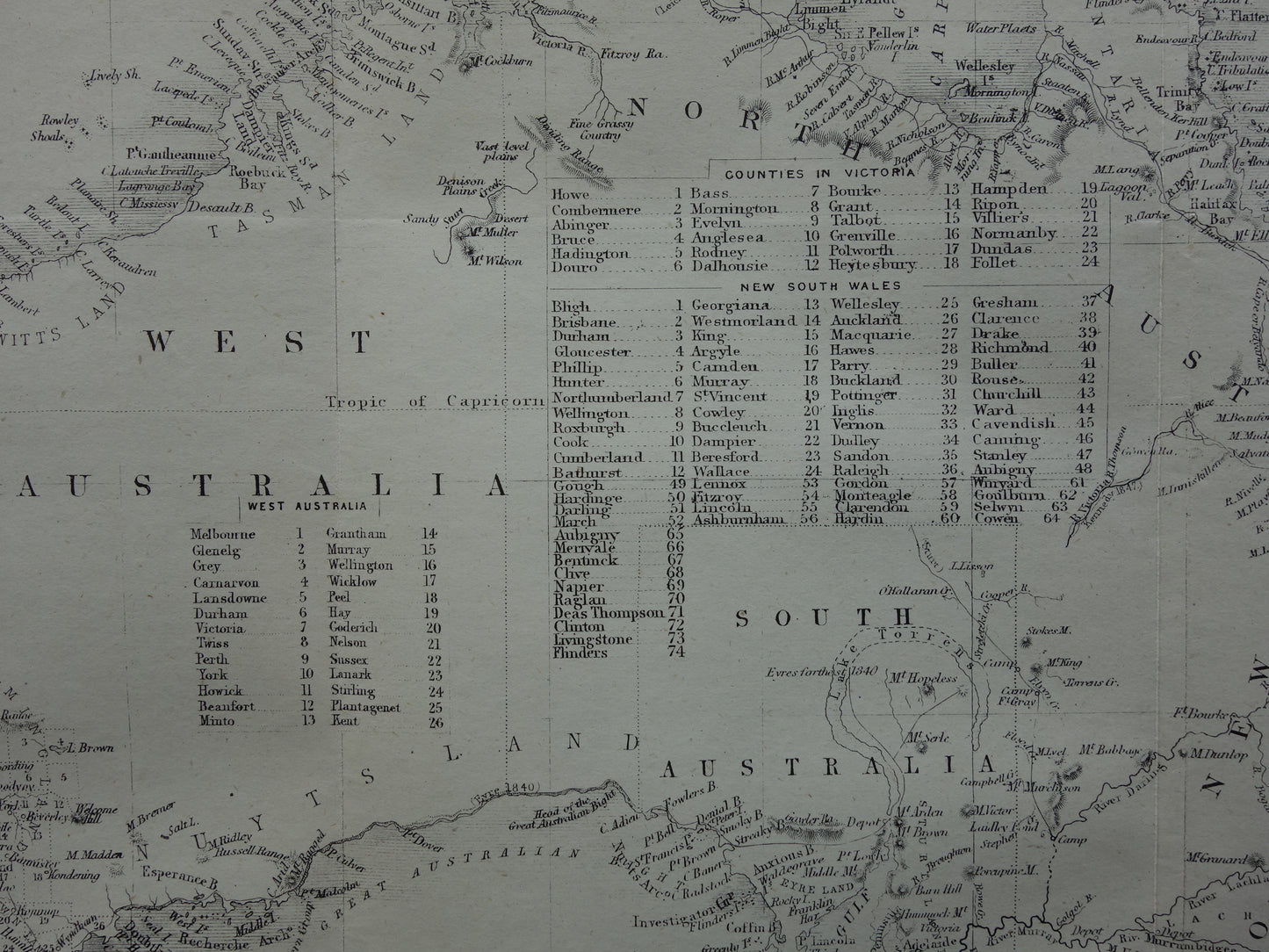 Australia old map from 1860 original antique map Australia John Rapkin - Vintage maps