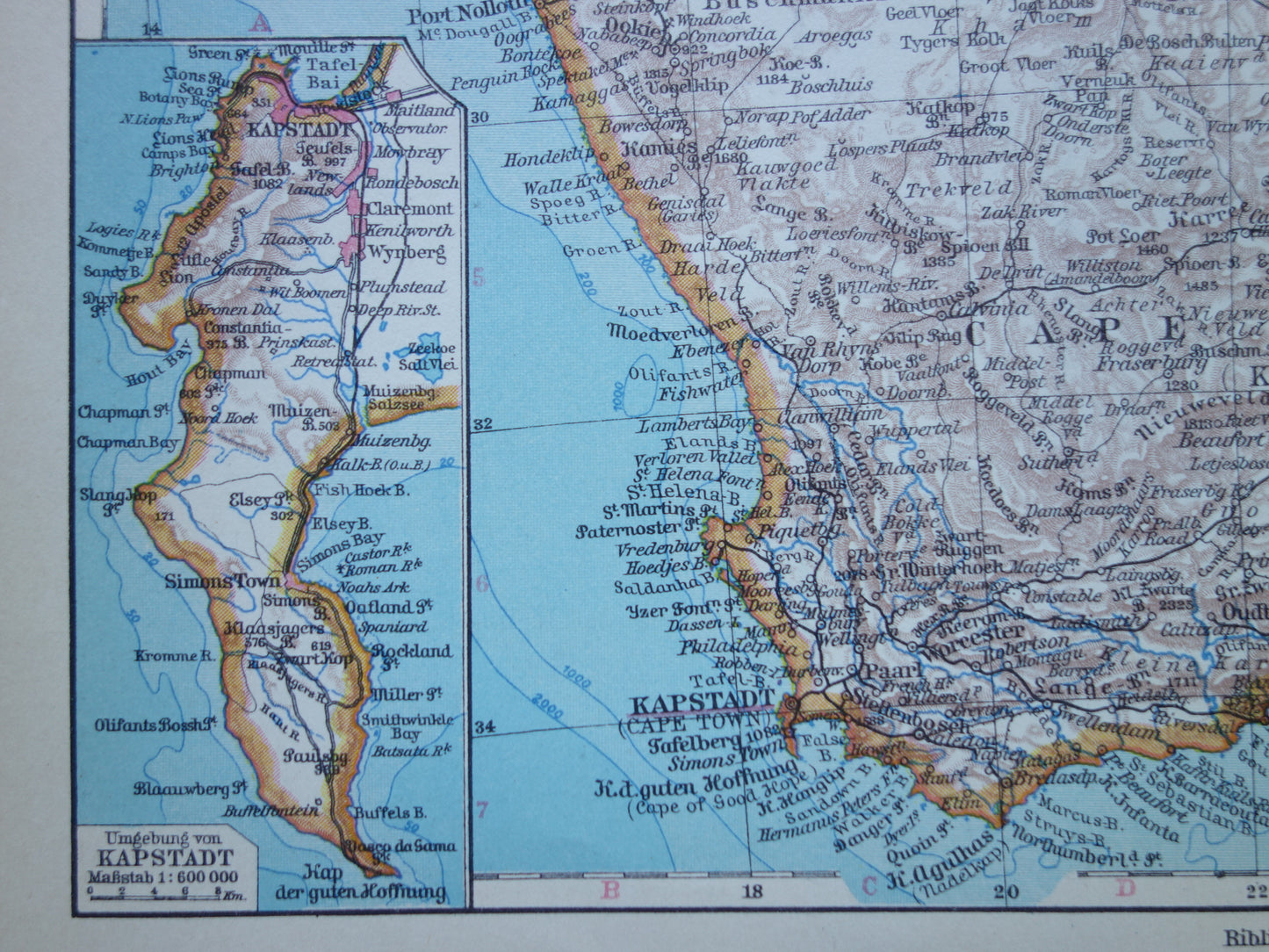 Old map of South Africa in 1928 original German vintage historical map South African Confederation