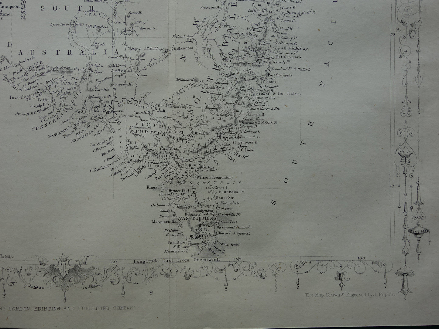 Australia old map from 1860 original antique map Australia John Rapkin - Vintage maps