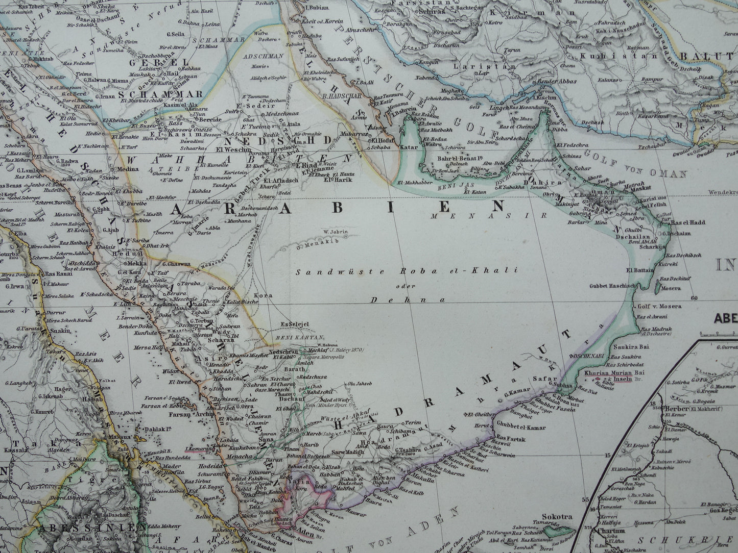Saoedi-Arabië vintage landkaart van Saudi-Arabie 1876 originele oude antieke kaart Riyad Djedda
