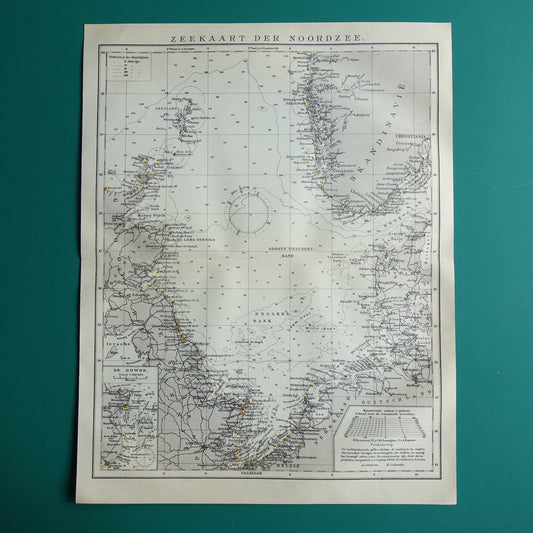 NOORDZEE oude zeekaart uit 1920 originele antieke Nederlandse kaart van de Noordzee