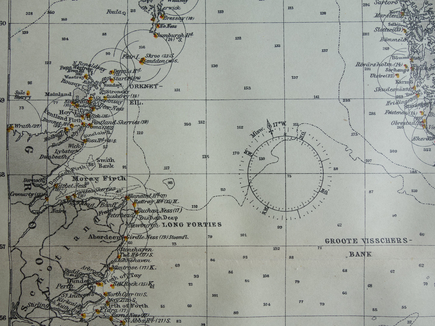 NORDSEEE alte Seekarte von 1920 originale antike niederländische Karte der Nordsee