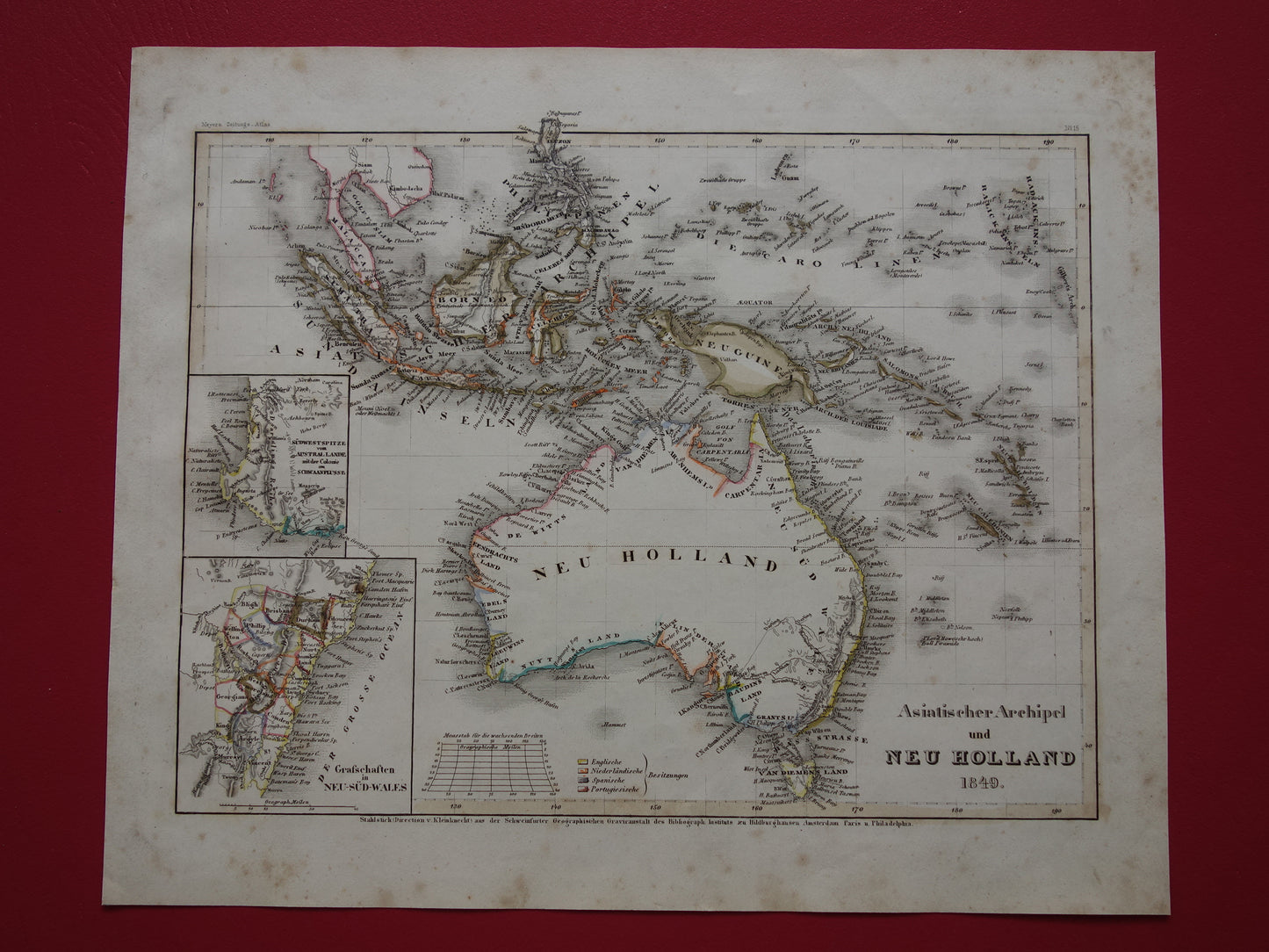 Old map of Australia and Indonesia from 1849 original antique map - vintage maps