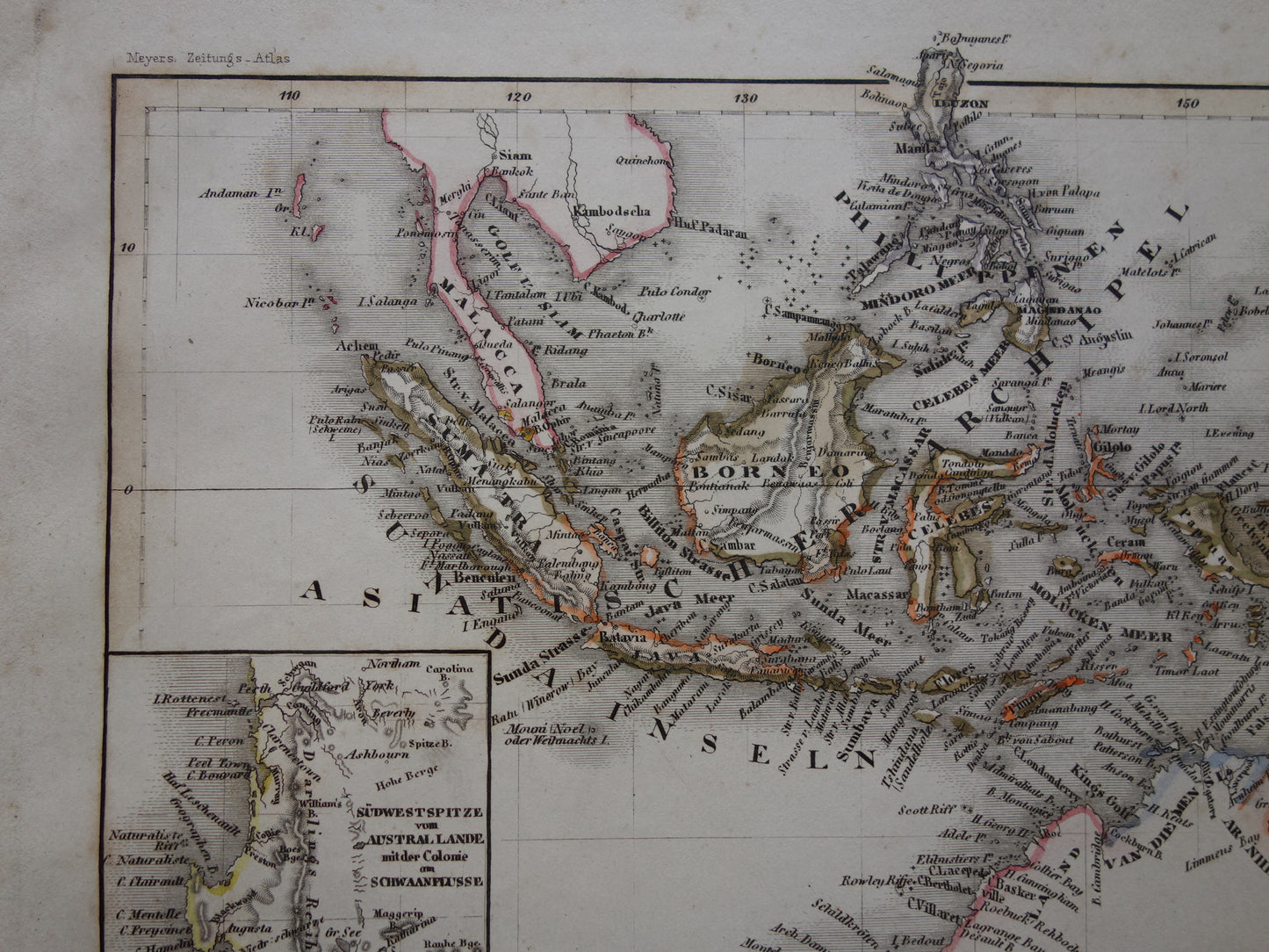 Old map of Australia and Indonesia from 1849 original antique map - vintage maps