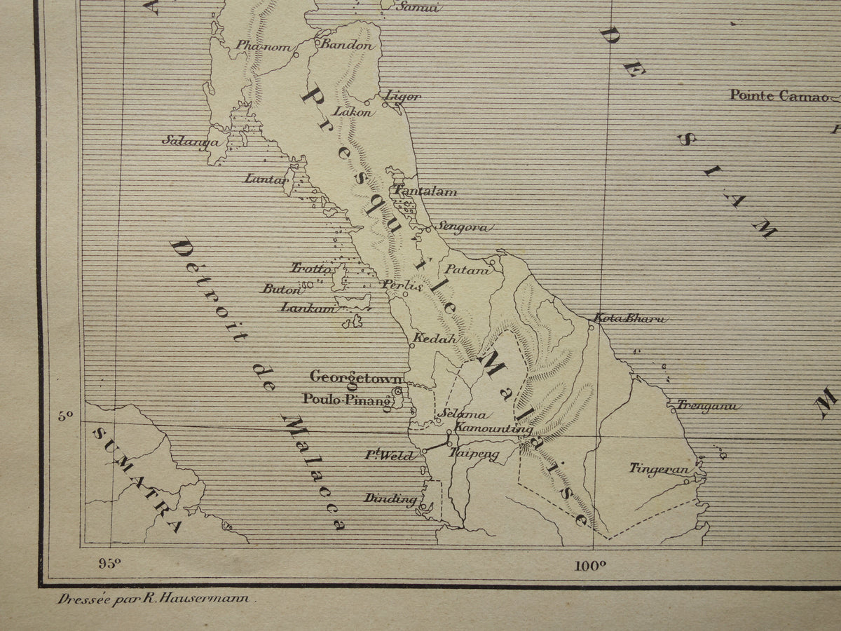 THAILAND Oude kaart van het Thailand uit het jaar 1896 historische landkaart Siam oude vintage kaarten