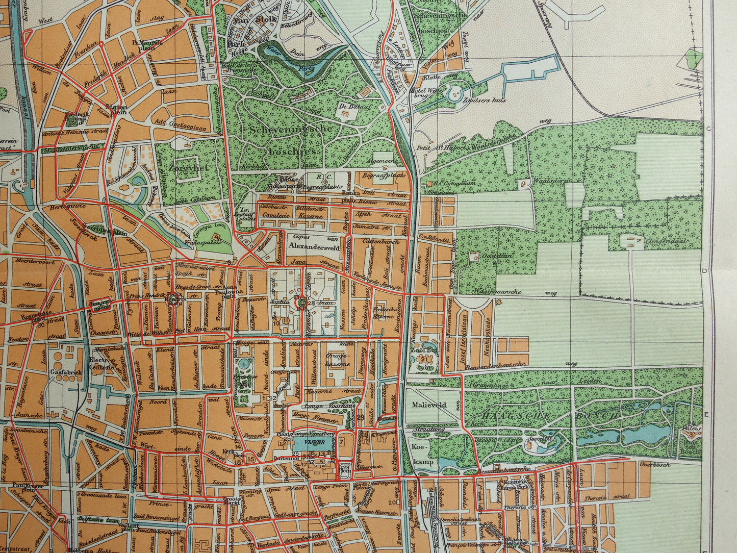 Alte Karte von Den Haag und Scheveningen aus dem Jahr 1917, originale antike Karte, Vintage-Karte