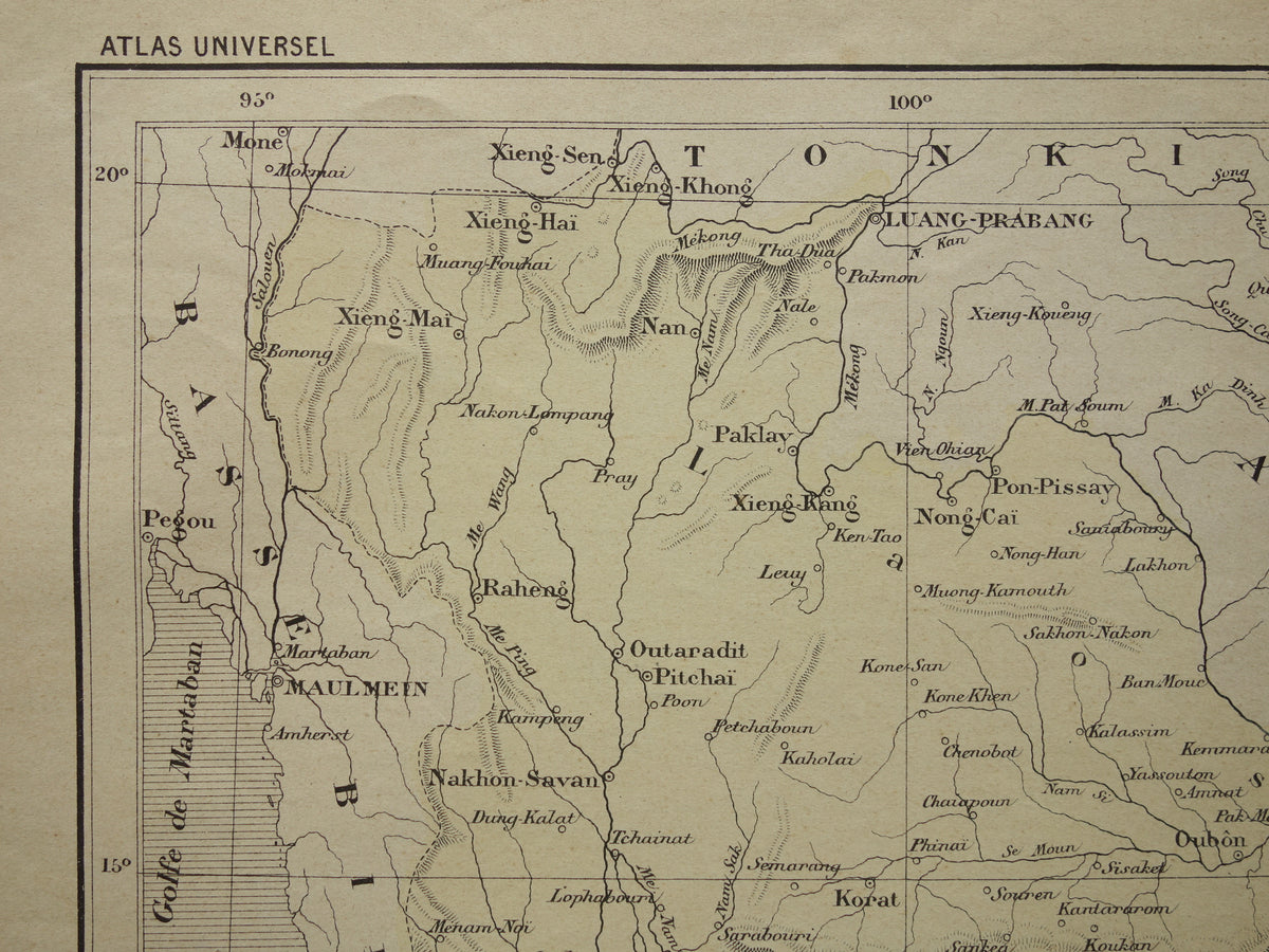 THAILAND Oude kaart van het Thailand uit het jaar 1896 historische landkaart Siam oude vintage kaarten