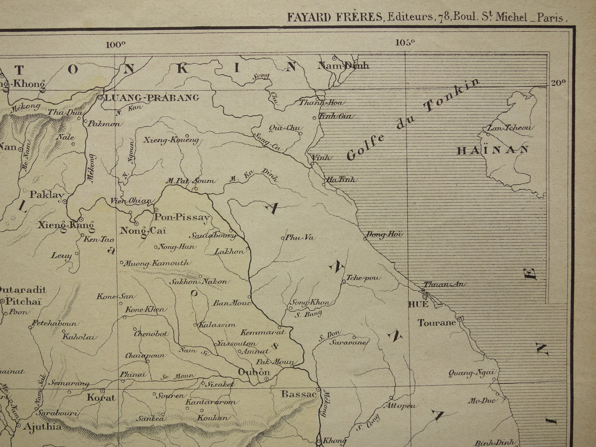 THAILAND Oude kaart van het Thailand uit het jaar 1896 historische landkaart Siam oude vintage kaarten
