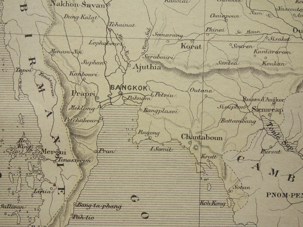 THAILAND Oude kaart van het Thailand uit het jaar 1896 historische landkaart Siam oude vintage kaarten