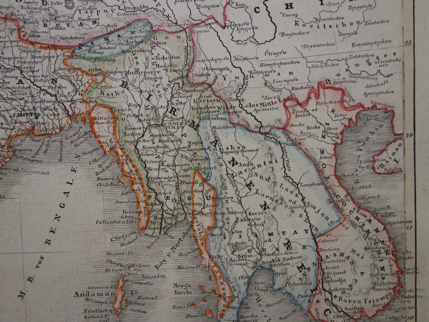 INDIA Old map of India and Indochina from 1849 original antique map southeast Asia - vintage maps