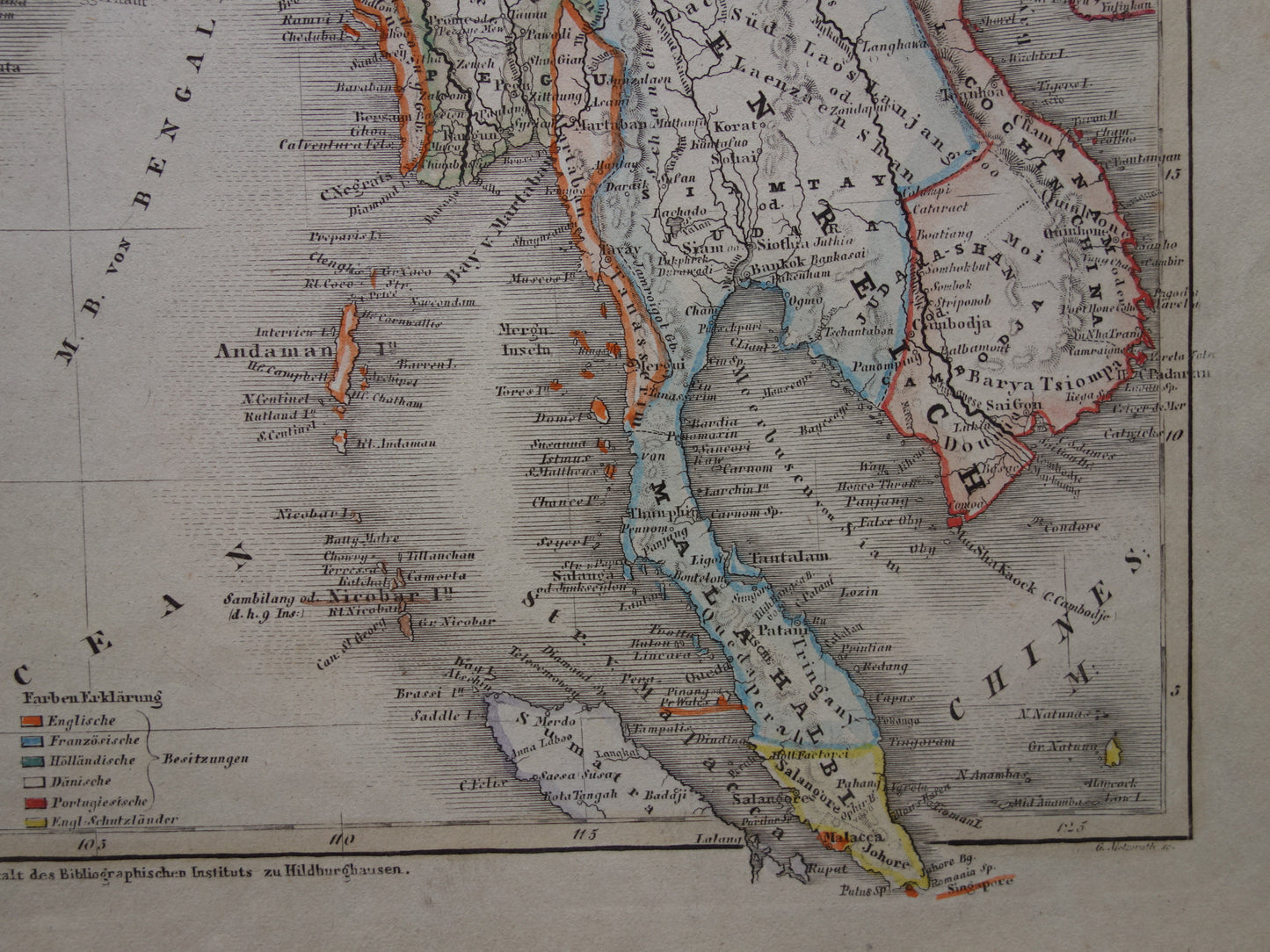 INDIA Old map of India and Indochina from 1849 original antique map southeast Asia - vintage maps