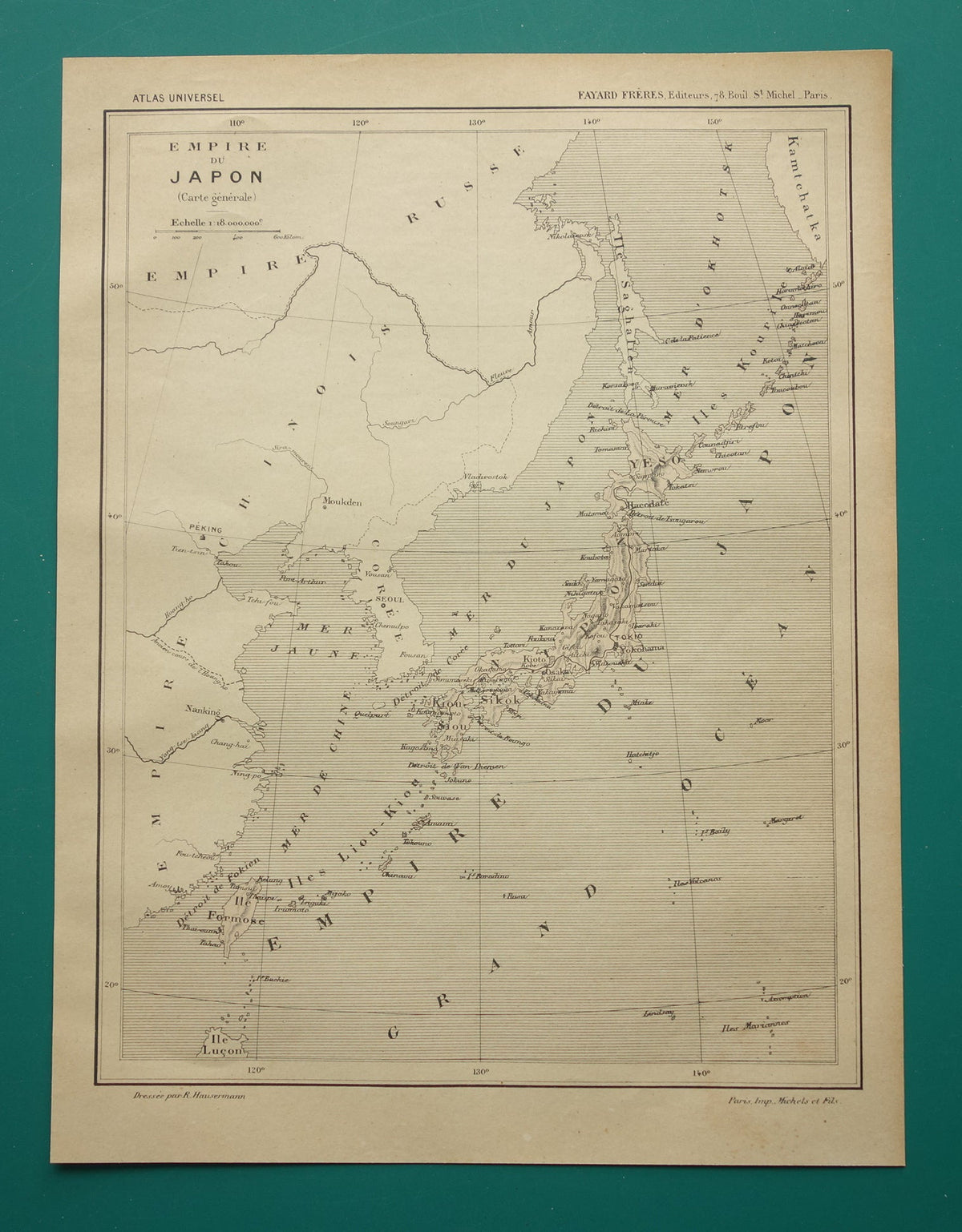 JAPAN Oude kaart van het Japanse Rijk uit het jaar 1896 historische landkaart Japan oude vintage kaarten