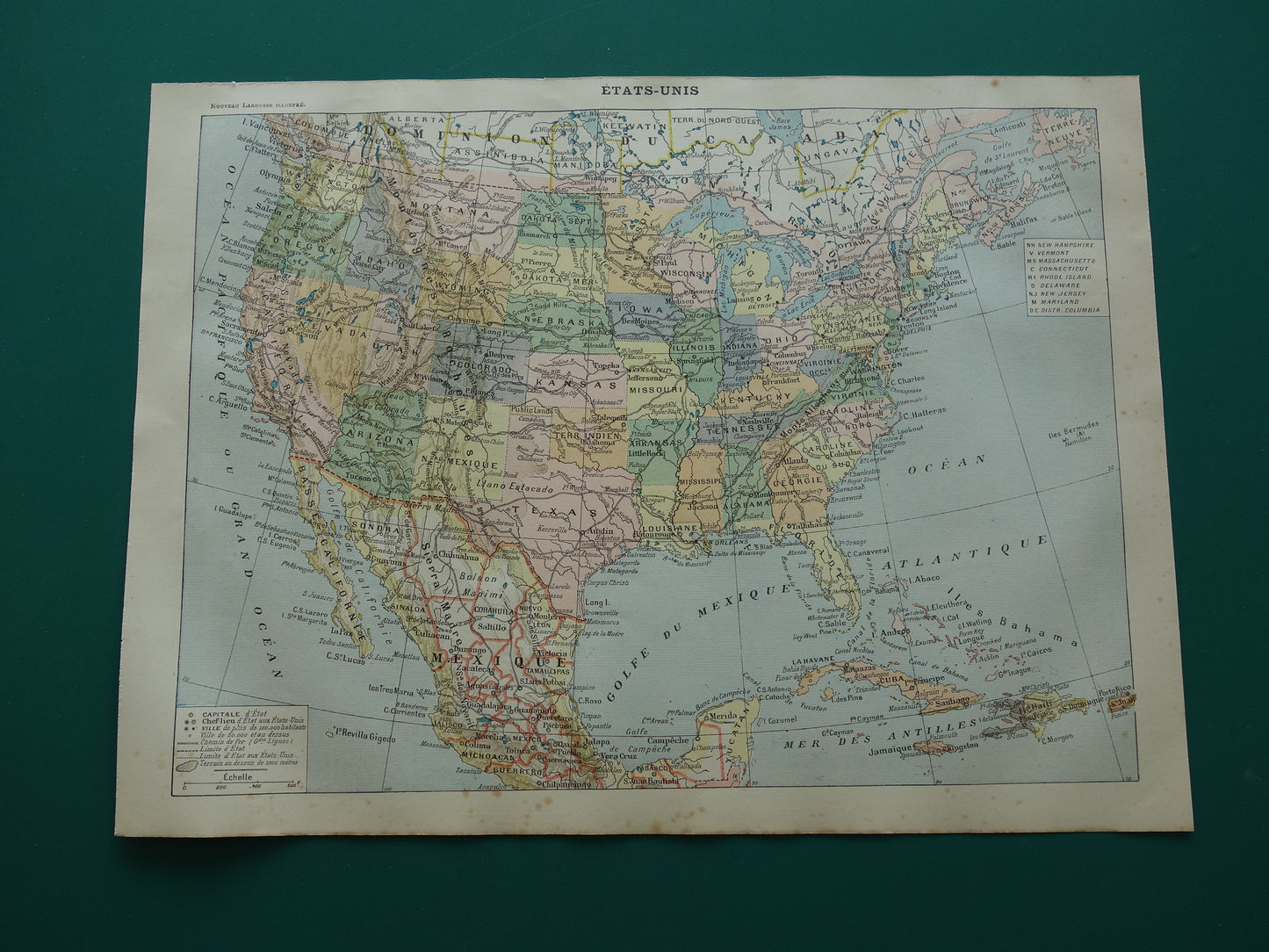 Oude landkaart van de Verenigde Staten van Amerika 1902 originele antieke Franse kaart VS