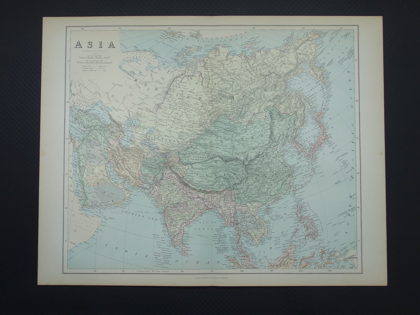 Large antique English map of Asia from 1890 for sale