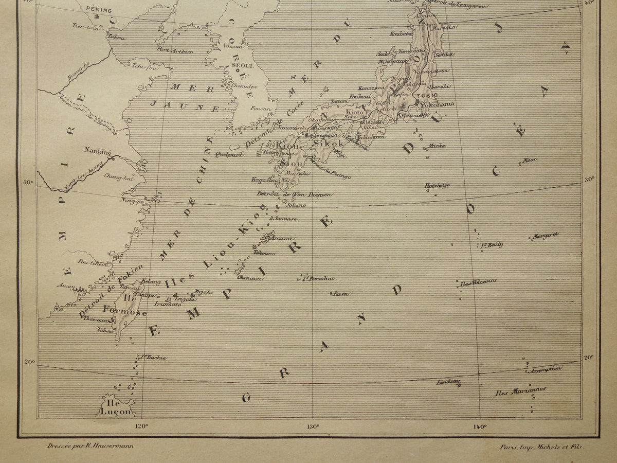 JAPAN Old map of the Japanese Empire from the year 1896 historical map Japan old vintage maps