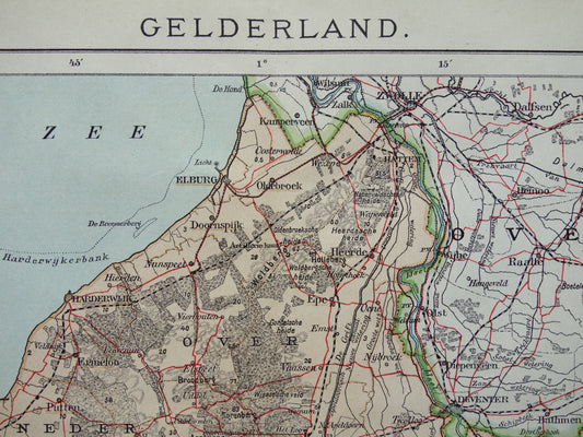GELDERLAND Oude kaart van de provincie Gelderland uit 1917 originele vintage historische landkaart Apeldoorn Arnhem Nijmegen