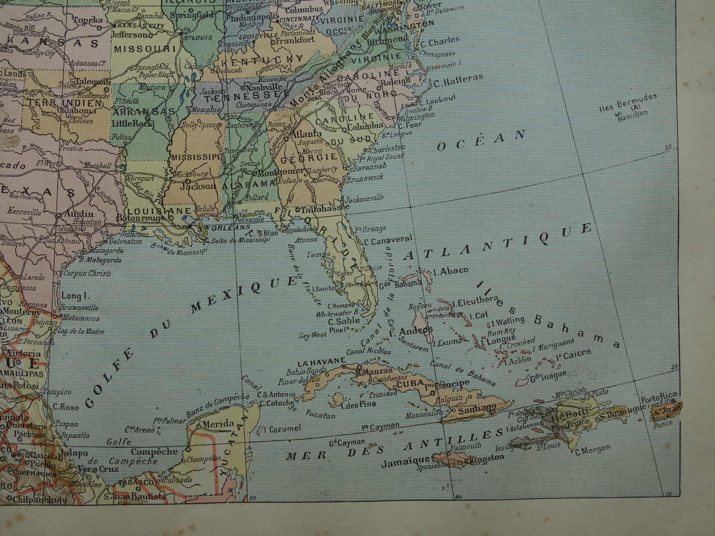 Oude landkaart van de Verenigde Staten van Amerika 1902 originele antieke Franse kaart VS