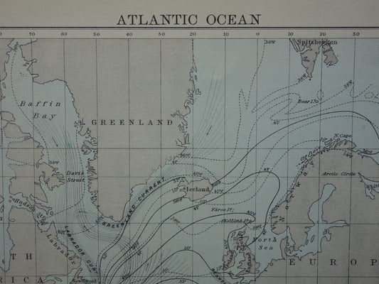 Old Map of the Atlantic Ocean Original 140+ year old antique English map