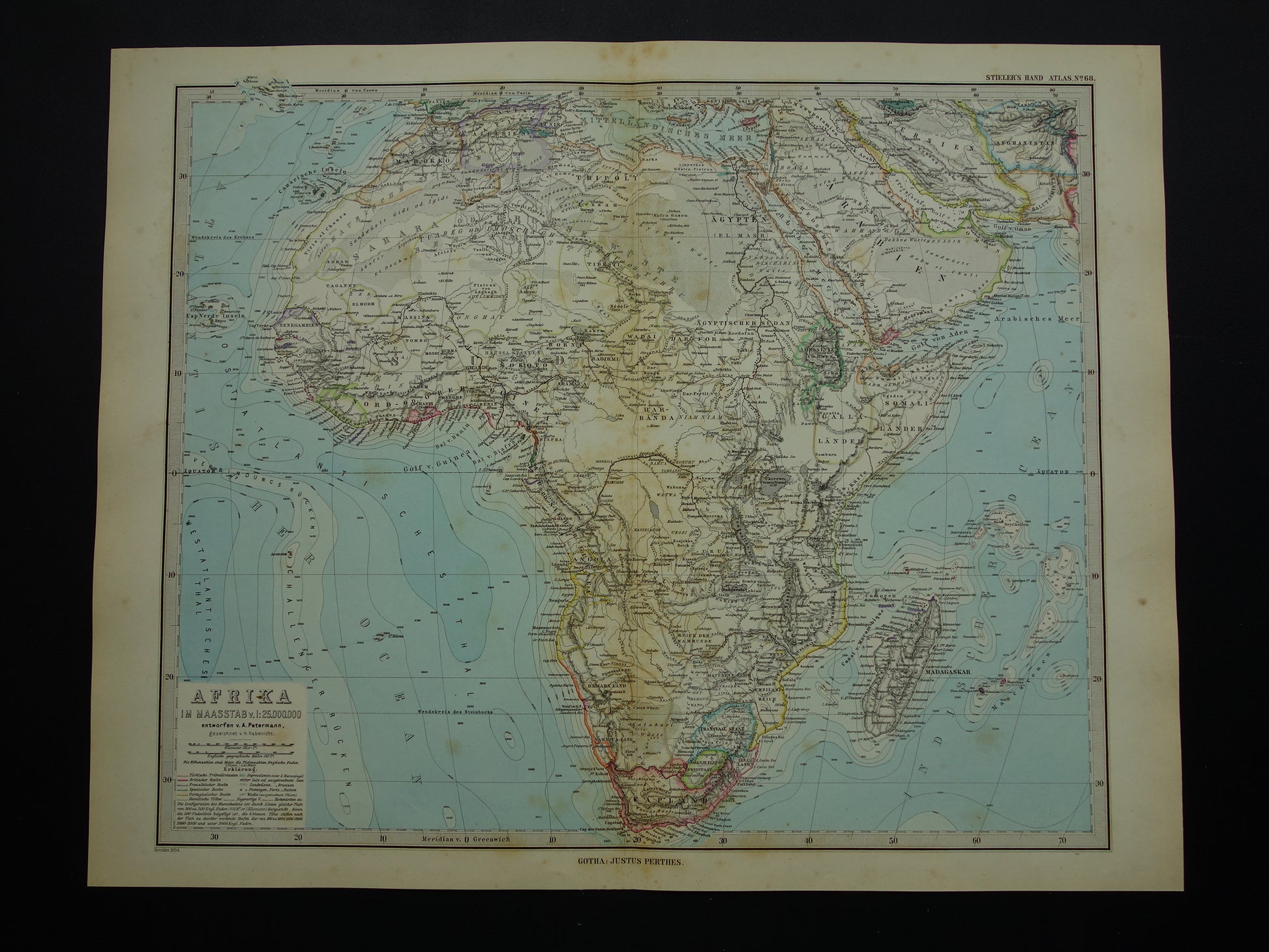 old map of Africa rom 1884 original antique paper map continent Africa dated with year