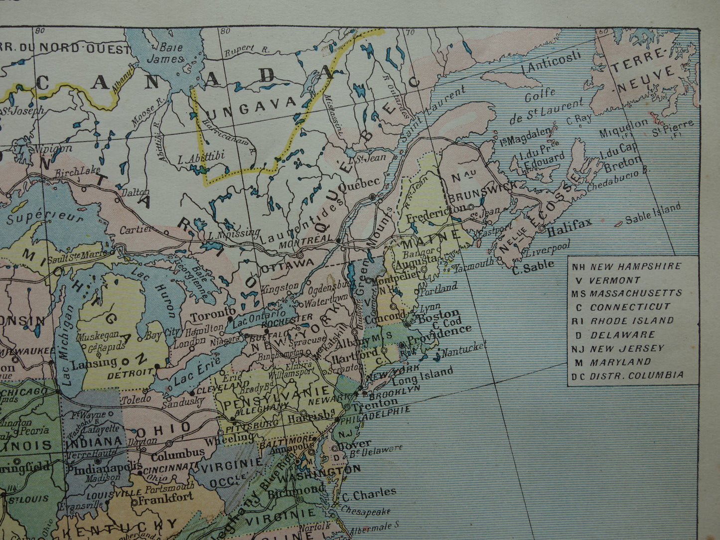 Oude landkaart van de Verenigde Staten van Amerika 1902 originele antieke Franse kaart VS