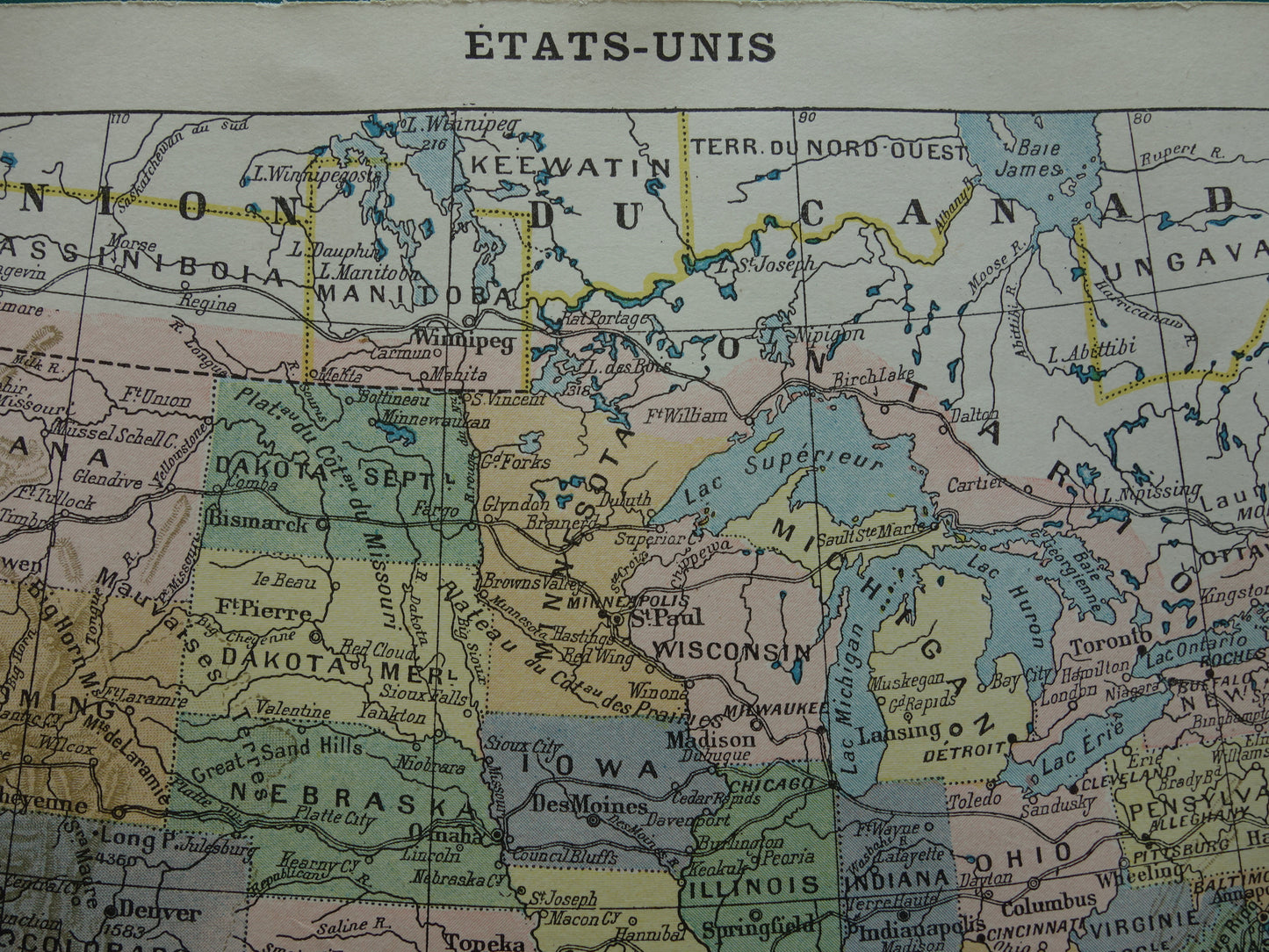 Oude landkaart van de Verenigde Staten van Amerika 1902 originele antieke Franse kaart VS