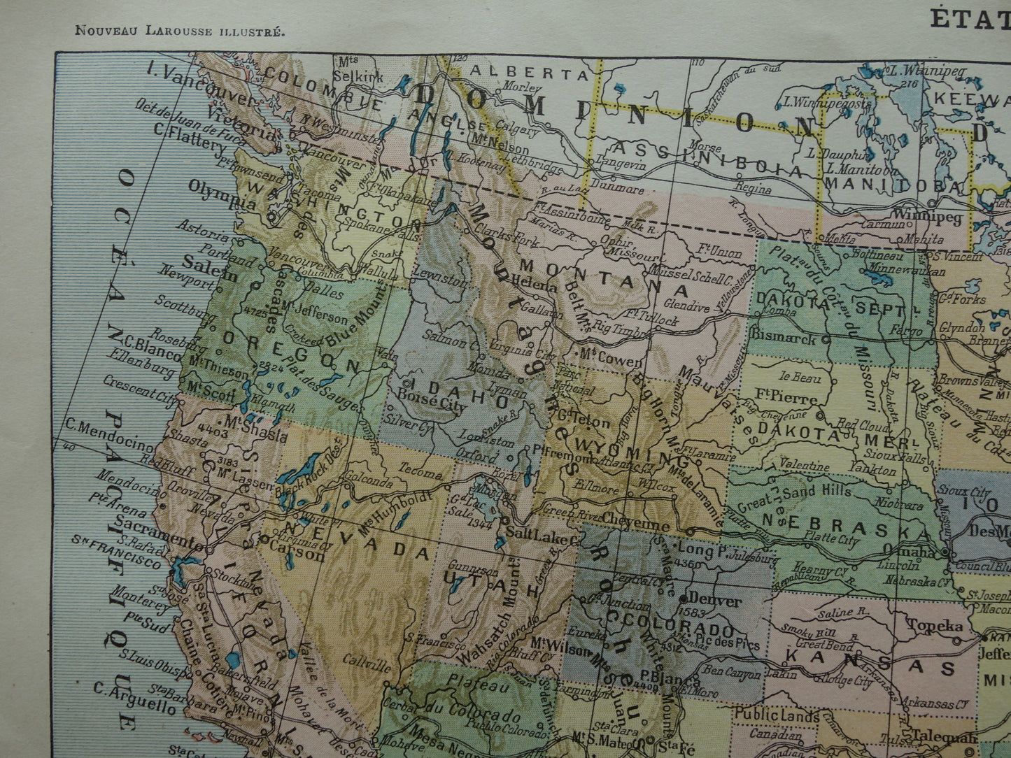 Oude landkaart van de Verenigde Staten van Amerika 1902 originele antieke Franse kaart VS