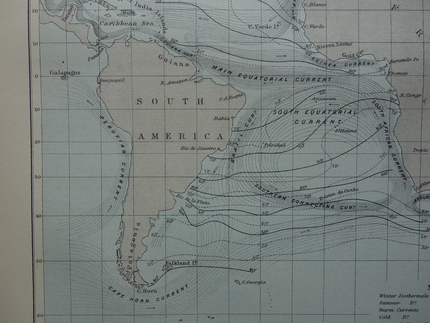 Old Map of the Atlantic Ocean Original 140+ year old antique English map