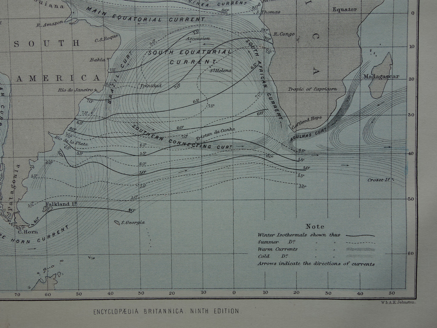 Old Map of the Atlantic Ocean Original 140+ year old antique English map