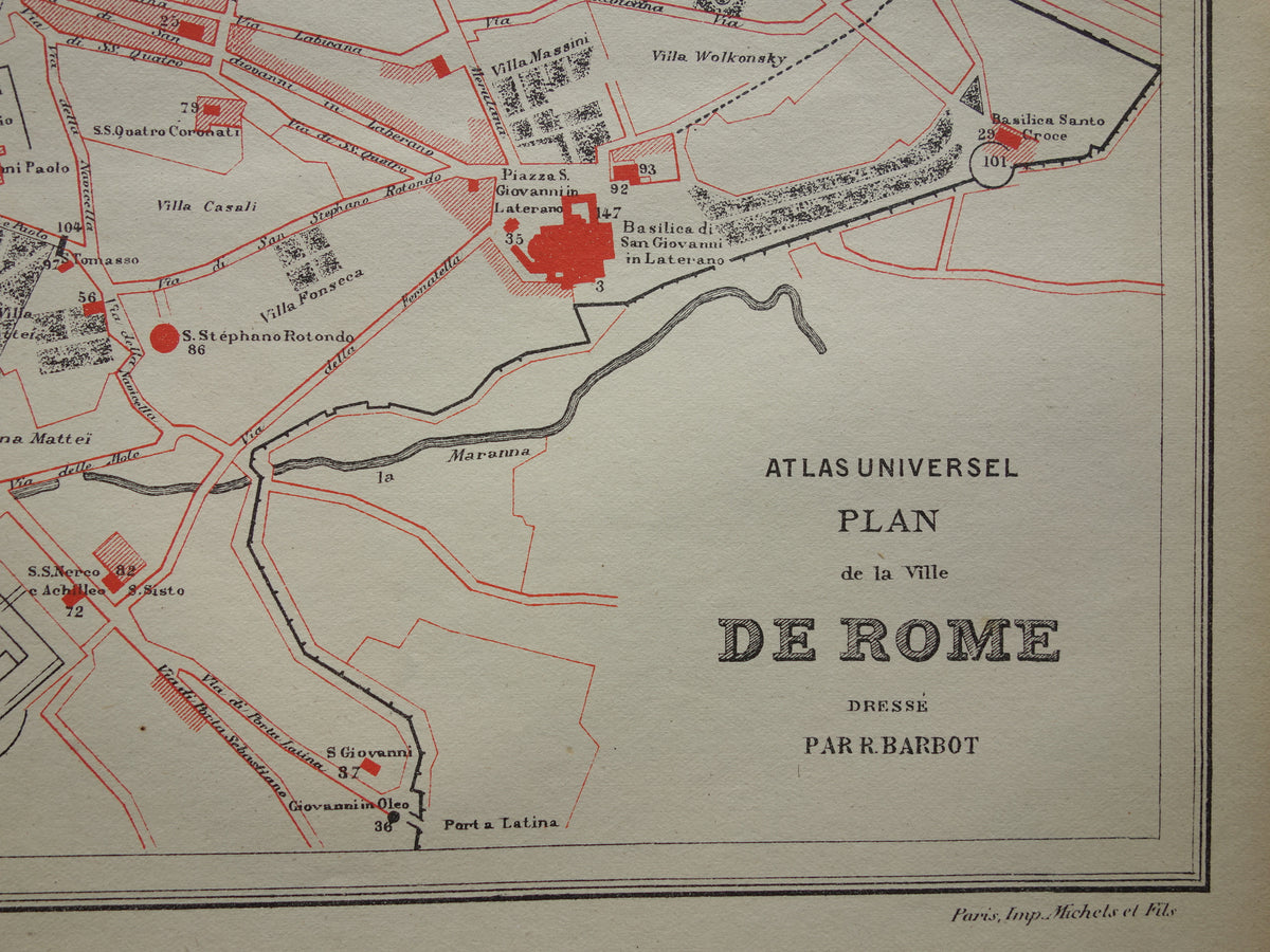 ROME oude kaart van Rome Italië 1896 originele antieke Franse plattegrond