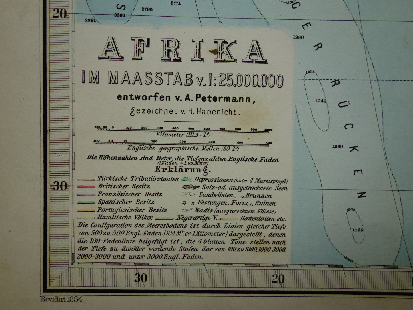Antike Karte von Afrika aus dem Jahr 1884. Großes, originales, über 140 Jahre altes, handkoloriertes Kartenposter des afrikanischen Kontinents.