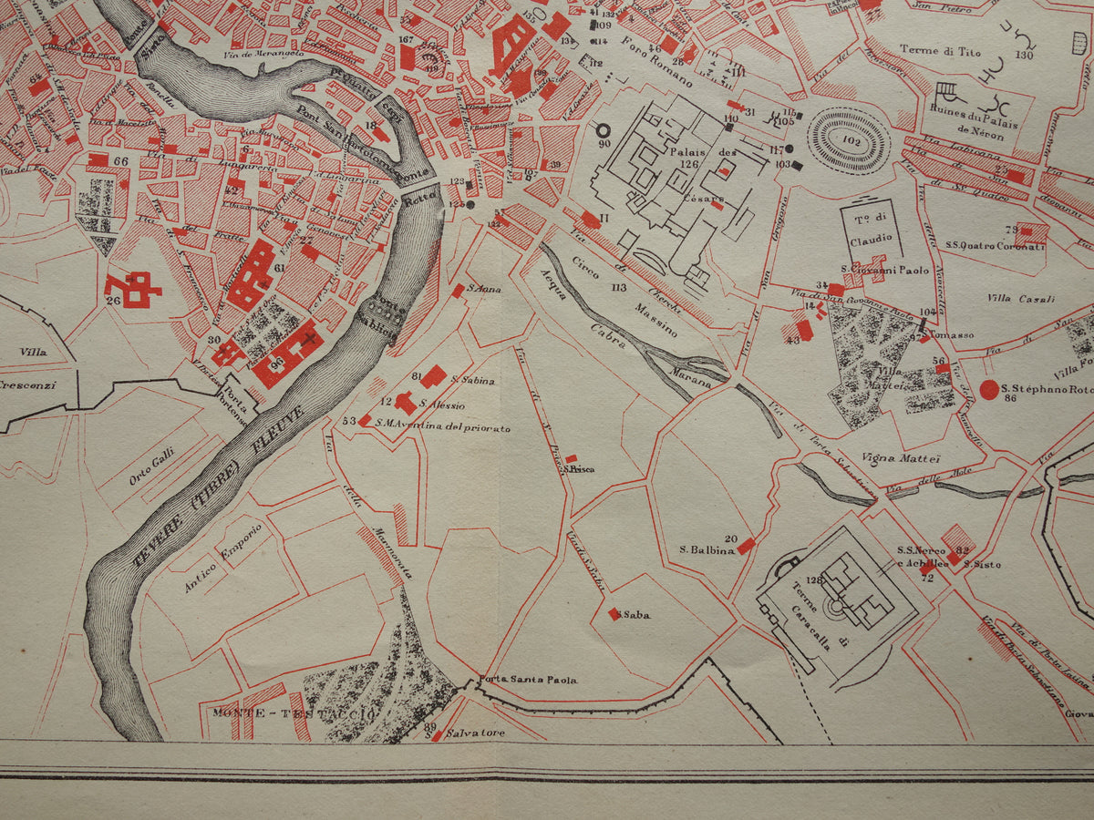 ROME oude kaart van Rome Italië 1896 originele antieke Franse plattegrond