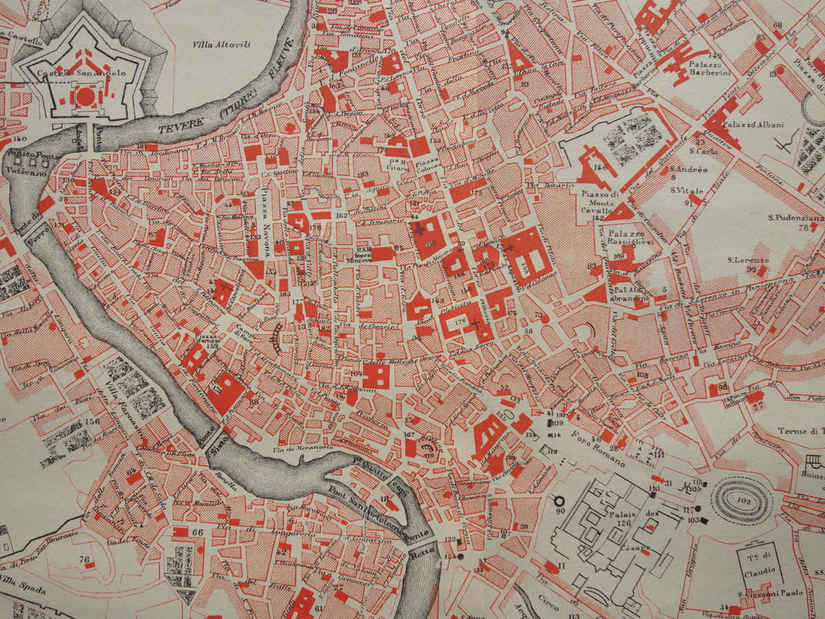 ROME oude kaart van Rome Italië 1896 originele antieke Franse plattegrond