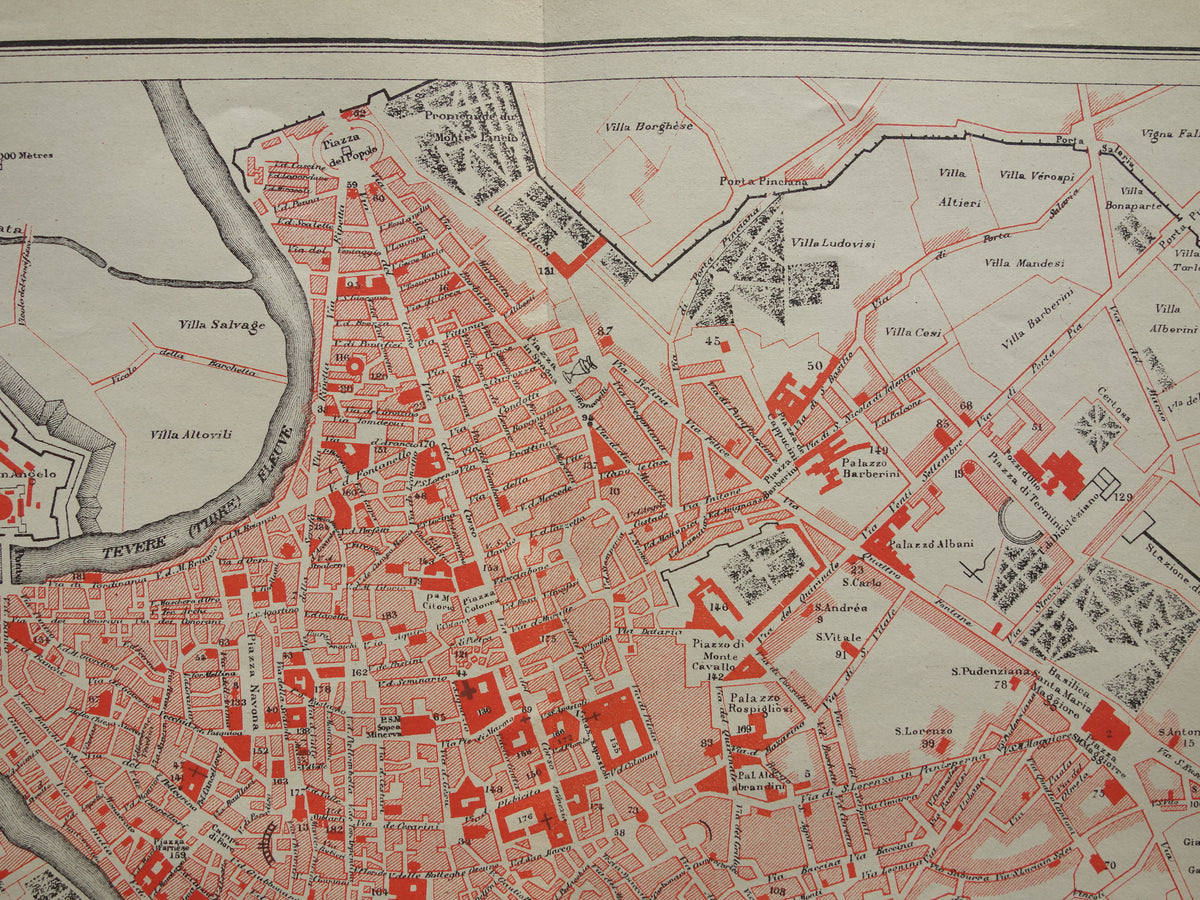 ROME oude kaart van Rome Italië 1896 originele antieke Franse plattegrond