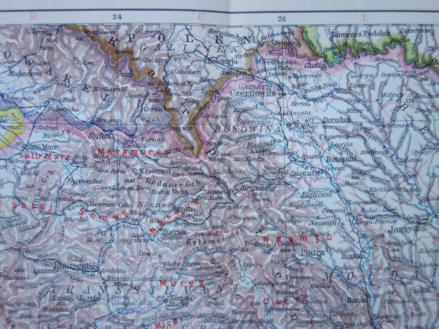 Oude landkaart van ROEMENIË uit 1928 originele Duitse vintage kaart Roemenie - antieke landkaarten