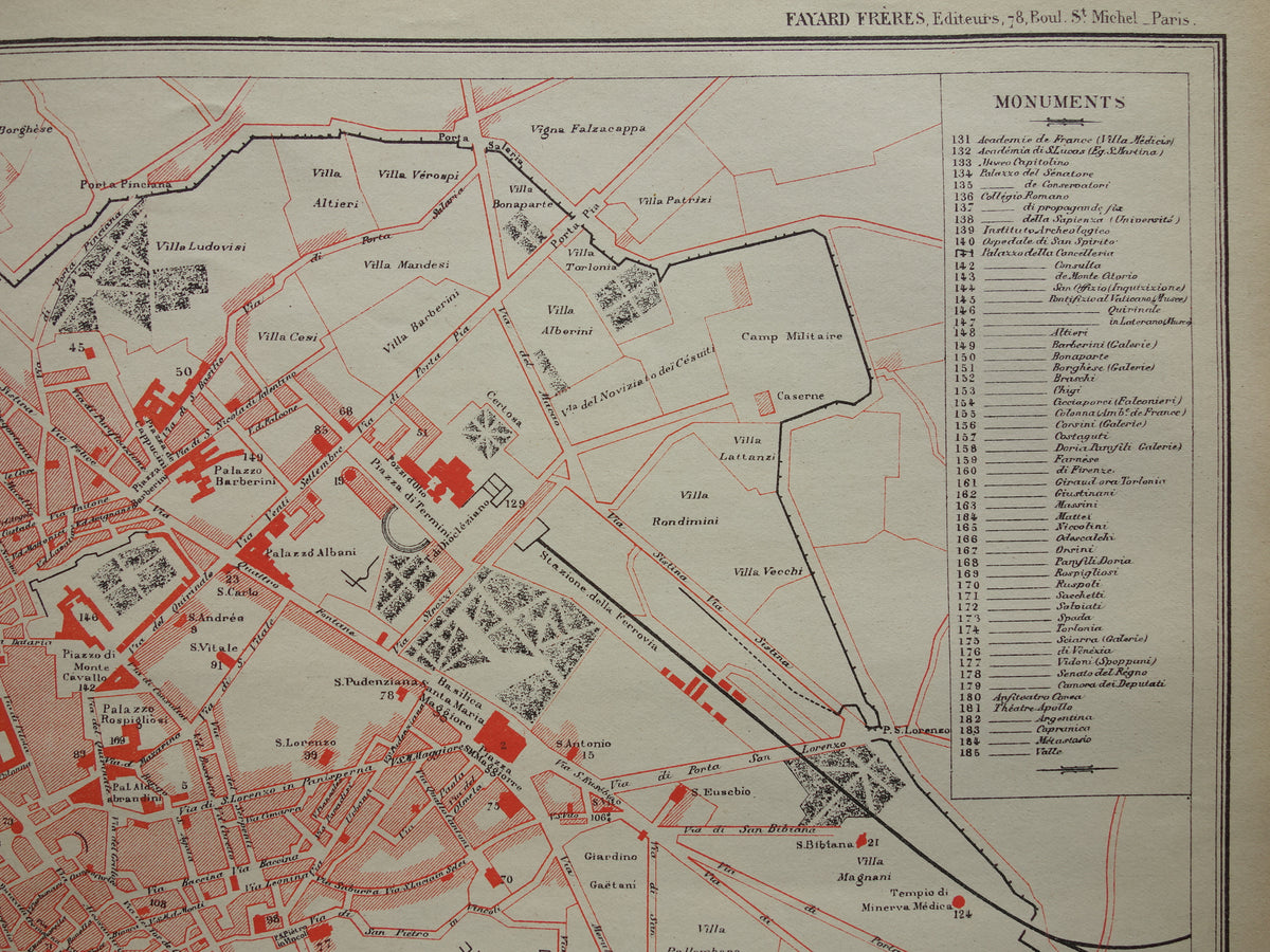 ROME oude kaart van Rome Italië 1896 originele antieke Franse plattegrond