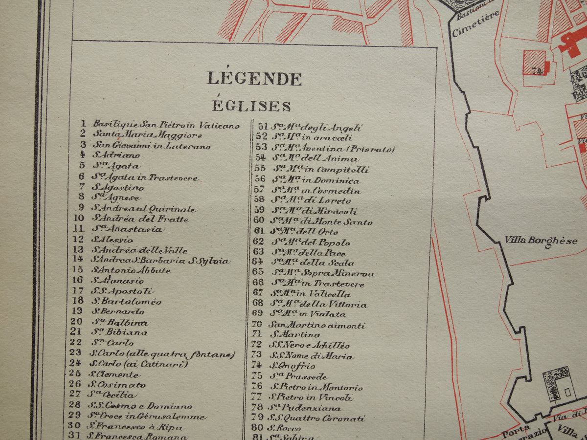 ROME oude kaart van Rome Italië 1896 originele antieke Franse plattegrond
