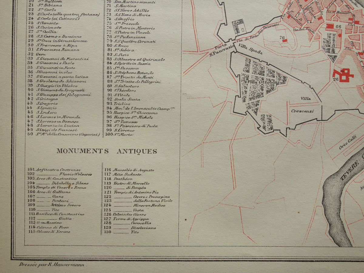 ROME oude kaart van Rome Italië 1896 originele antieke Franse plattegrond