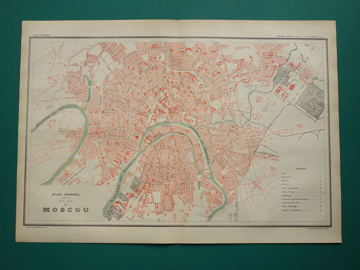 MOSKOU oude kaart van Moskou 1896 originele antieke Franse plattegrond
