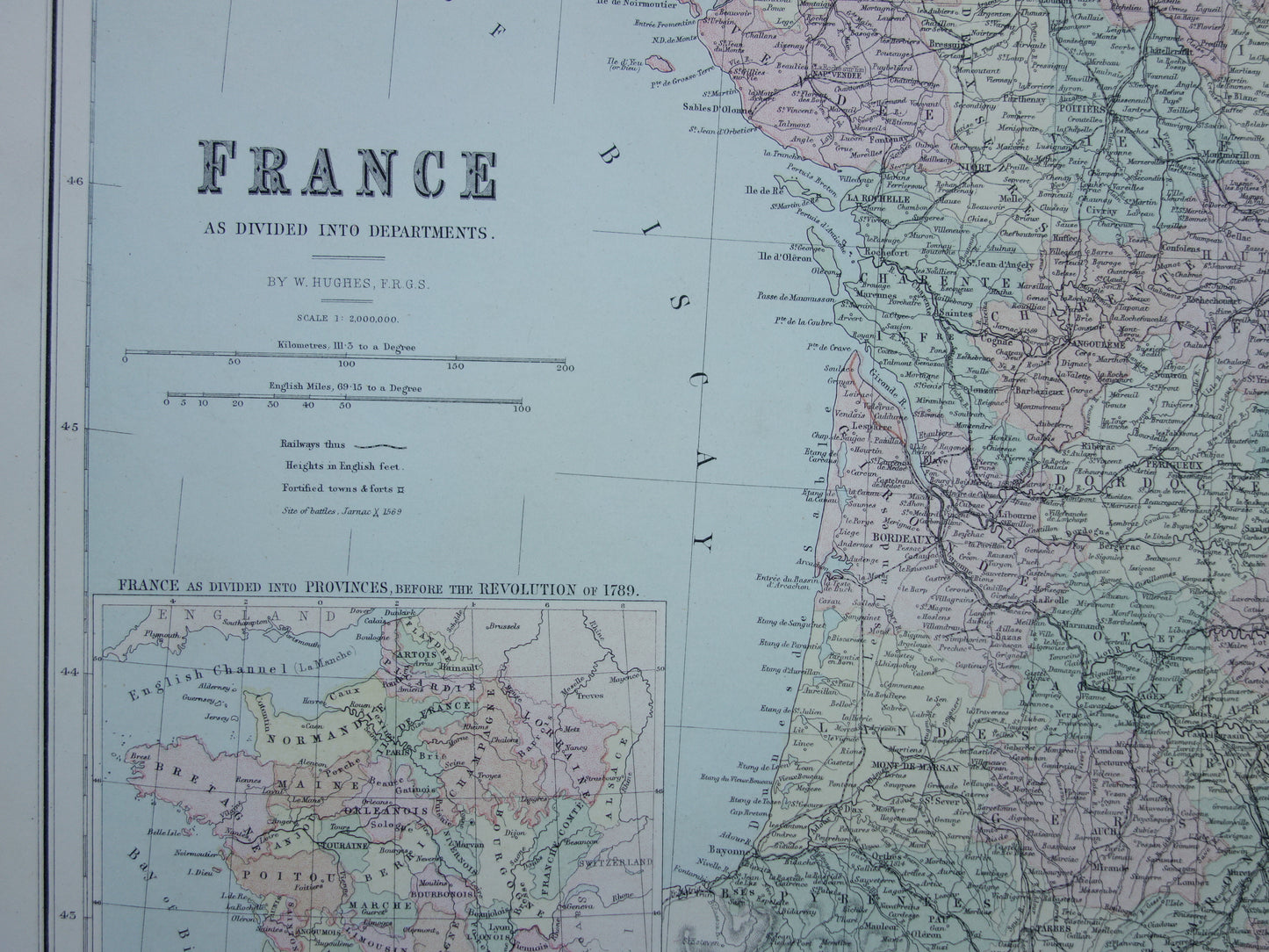 Grote oude landkaart van Frankrijk uit 1877 originele antieke kaart poster