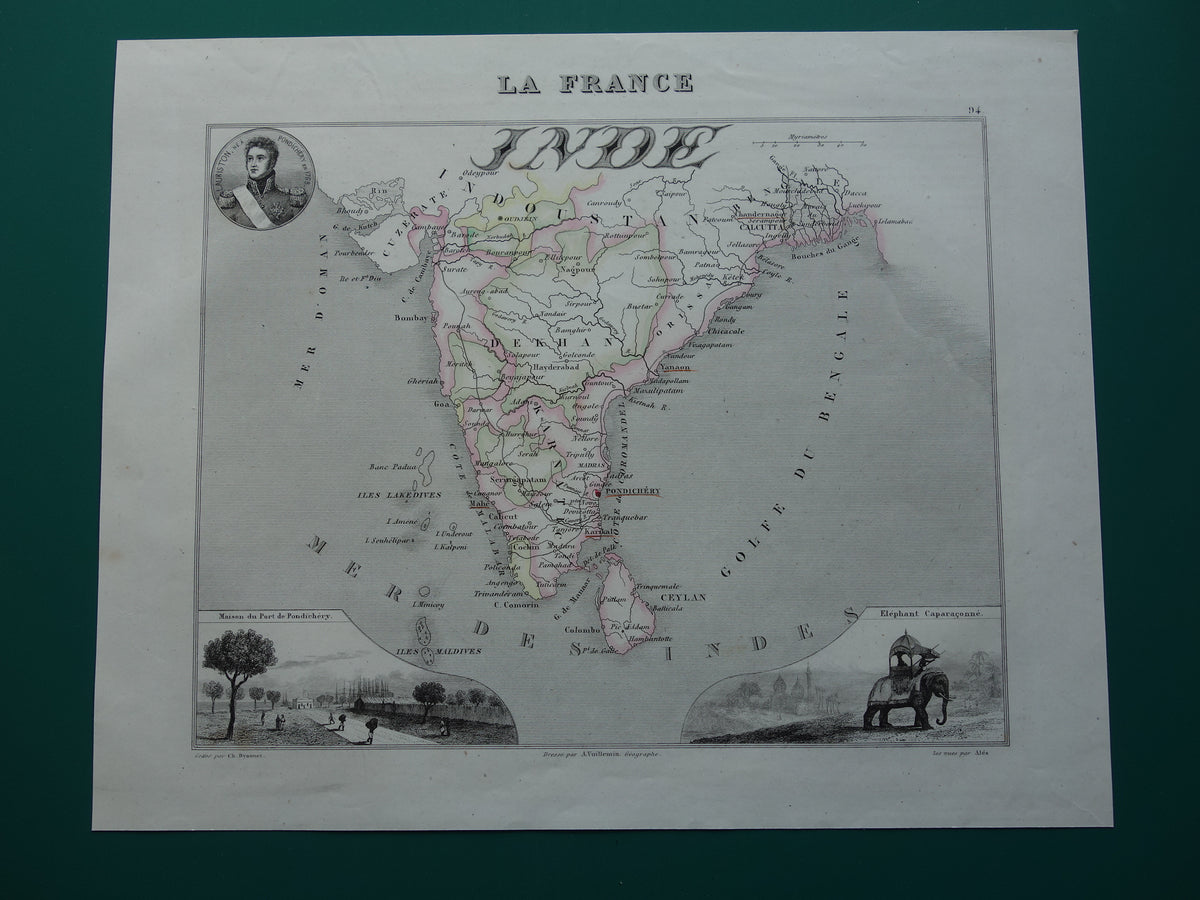 old map of India in the year 1856 French colonies possessions