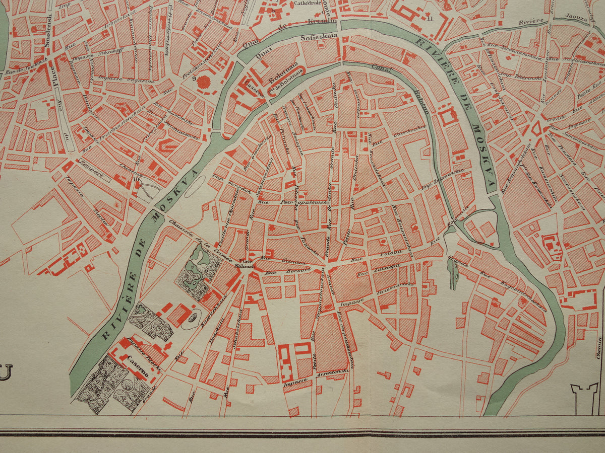 MOSKOU oude kaart van Moskou 1896 originele antieke Franse plattegrond