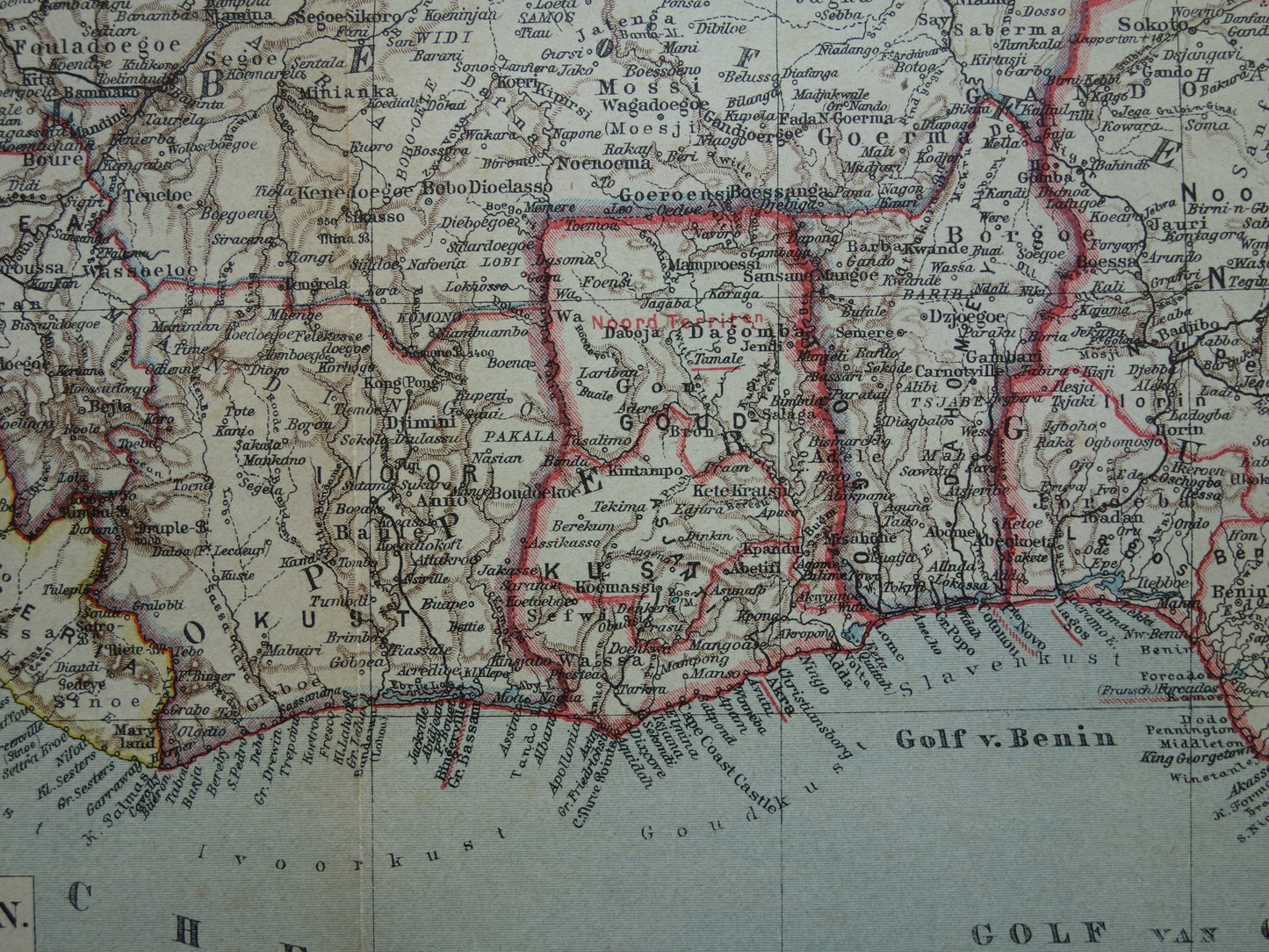 Alte Karte der Westküste Afrikas, Golf von Guinea, historische niederländische Karte, Senegal, Nigeria, Ghana, Elfenbeinküste